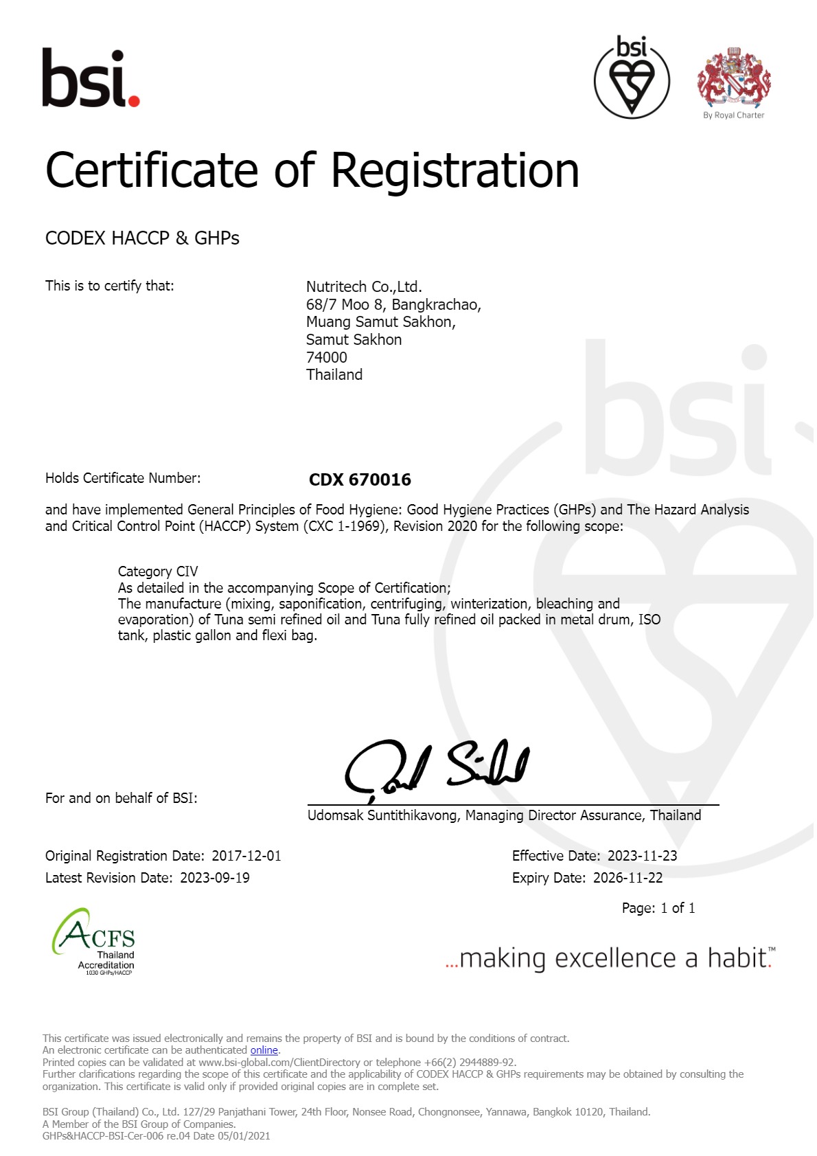 HACCP GHPs approval certification